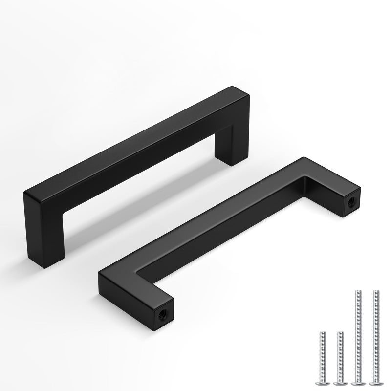 homdiy 25 Pack Cabinet Pulls 4 Inch Black Kitchen Cabinet Handles Drawer Handles Stainless Steel Dresser Hardware Center to Center 102mm Square Bar Hardware Stainless Steel Drawer Dresser Pulls - Image 1